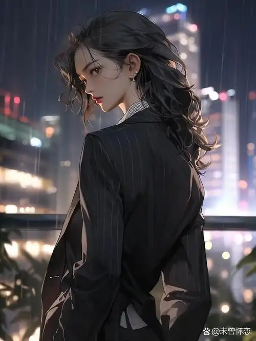 西装暴徒 女士版 半身像  黑西装帅气女生卡通插画