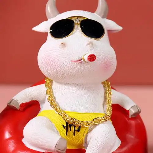 创意车载树脂社会牛哥摆件牛年吉祥物发财牛家居桌面摆件新年礼物