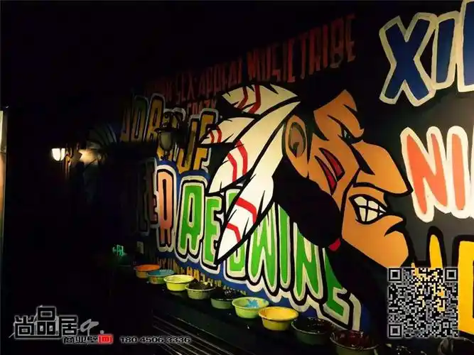 哈尔滨彩绘壁画公司 尚品居作品—牡丹江音乐部落烧烤酒吧手绘墙画