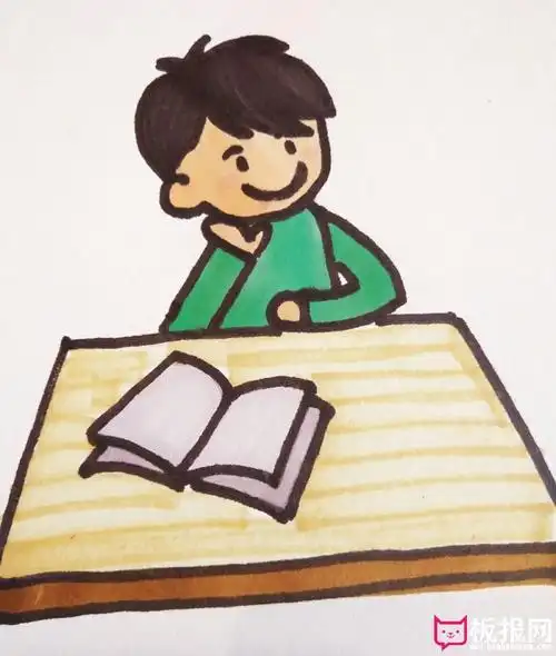 看书的小男生简笔画教程,小男孩读书简笔画