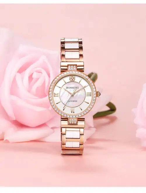 罗西尼手表女士石英表时尚贝母陶瓷钢带防水女士腕表礼盒套装送礼专享