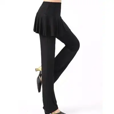 舞蹈裤裙彩色裙裤牛奶丝衣服女分体a广场舞服装黑色短裙微喇叭裤