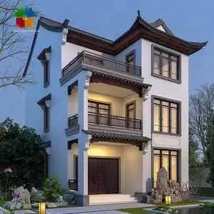 网红新款别墅设计图纸三层带堂屋新中式房子农村自建房小户型3268