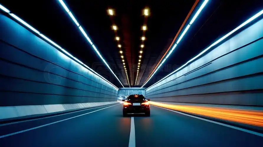 在隧道内行驶的汽车真实摄影图片