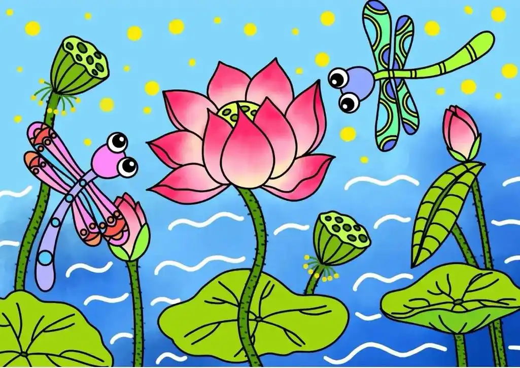 夏日荷花简笔画.#创作灵感 夏天主题画,池塘里的荷花简笔画教 - 抖音