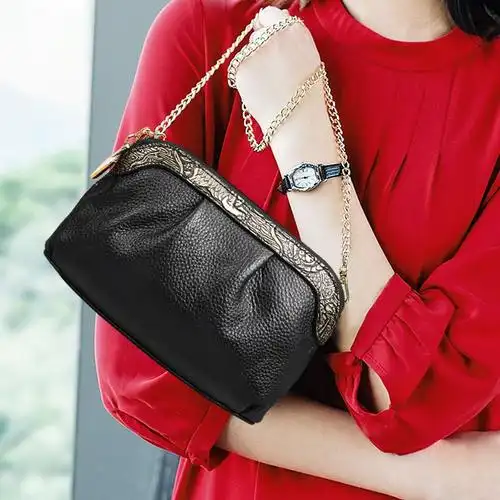 头层牛皮手机包女士手包手拿包贝壳包零钱包真皮斜挎包迷你小包包