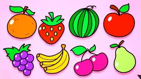 着色8种水果,幼儿绘画和儿童绘画