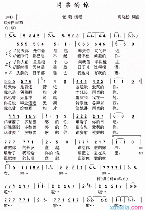 【同桌的你口琴简谱】同桌的你简谱