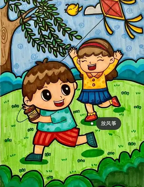 海幼防疫――大三班 儿童画《春天来了》