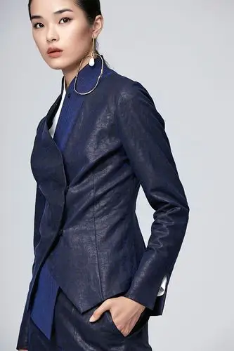 jancho/德玺见萩「香云纱」立领不对称门襟外套 女士西服