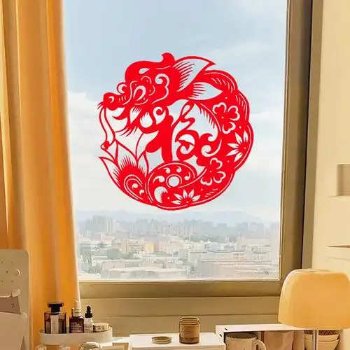 2024龙年新年福字橱窗玻璃门贴纸无胶静电店铺布置装饰窗花窗贴画