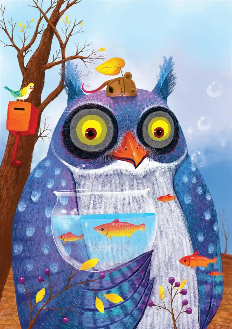 16幅萌哒哒的童趣猫头鹰插画 ——画儿晴天·王净净插画作品 转载自