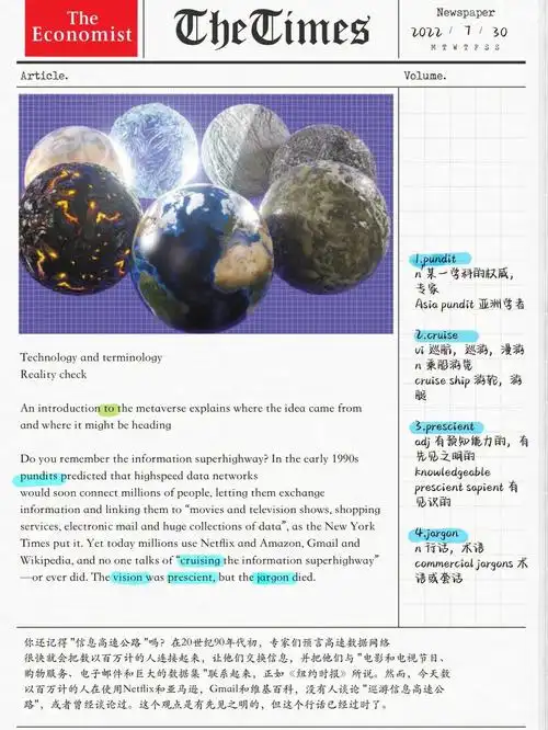 标题:元宇宙的前世今生词汇积累:1.pundit2.cruise3.prescient4.