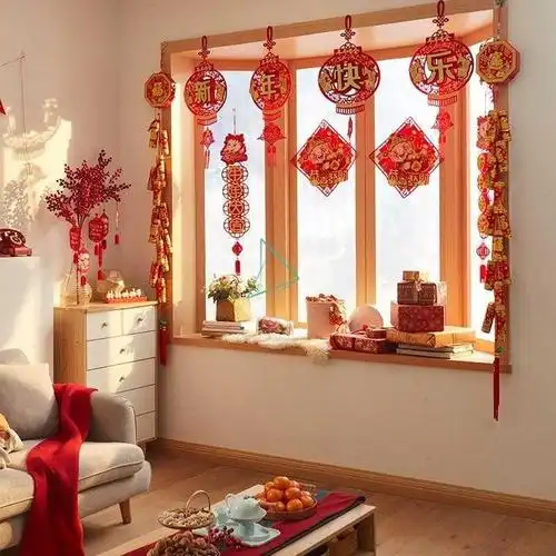 新年门帘挂饰新年快乐春节装饰客厅家用室内酒店大堂布置过年拉花