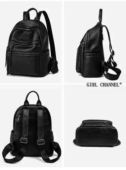 双肩包女新款书包女百搭大容量学院风背包牛皮气质女士软皮双肩背包潮