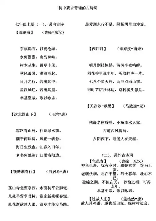 初中语文中考要求背诵的经典古诗词.doc