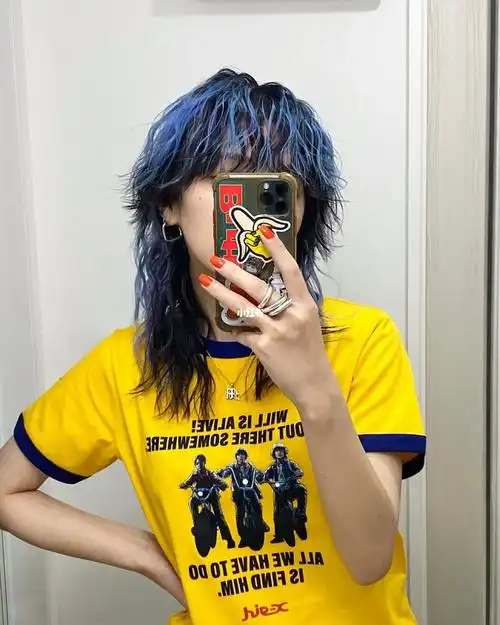 摇滚风长发77蓝色区域染