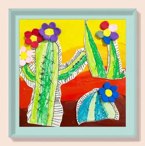 34创意美术夕阳下的仙人掌