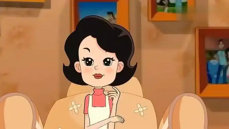 动画片围裙妈妈在洗手间洗头