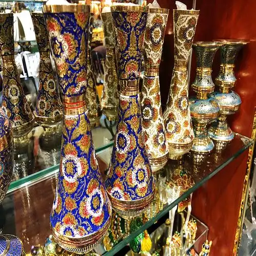 特色手工艺品10寸彩点飞鸟图案花瓶摆件巴基斯坦铜器巴基斯坦特色