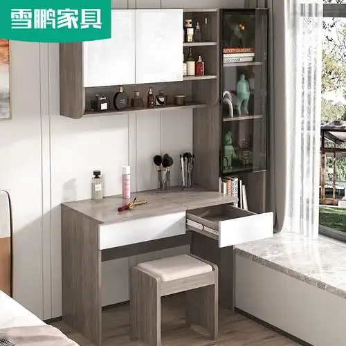 极简北欧飘窗书桌梳妆台收纳柜一体卡座卧室现代简约多功能吊柜