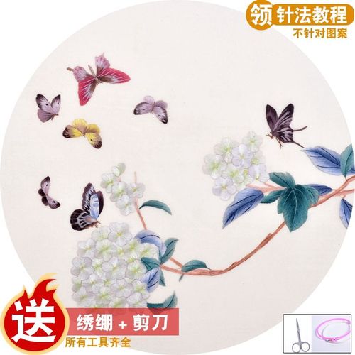 苏绣diy针迹扫描初学入门零基础兰花蝴蝶图案套件纯手工刺绣学习
