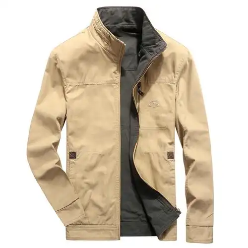 举翼王子夹克男双面穿茄克男装水洗纯棉立领外套户外休闲男士大码夹克