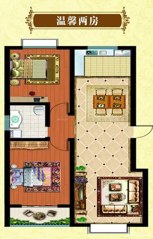 最新60平两室一厅室内装修设计户型图