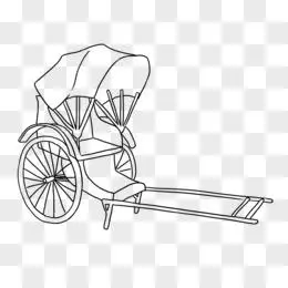 手绘卡通线稿黄包车免抠元素