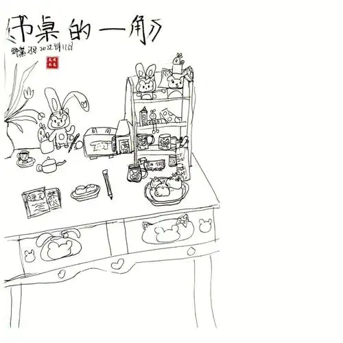 少儿美术创意线描书桌一角