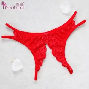 火辣丁字裤女性感日系骚情趣露毛低腰透视t裤全透明蕾丝开裆内裤