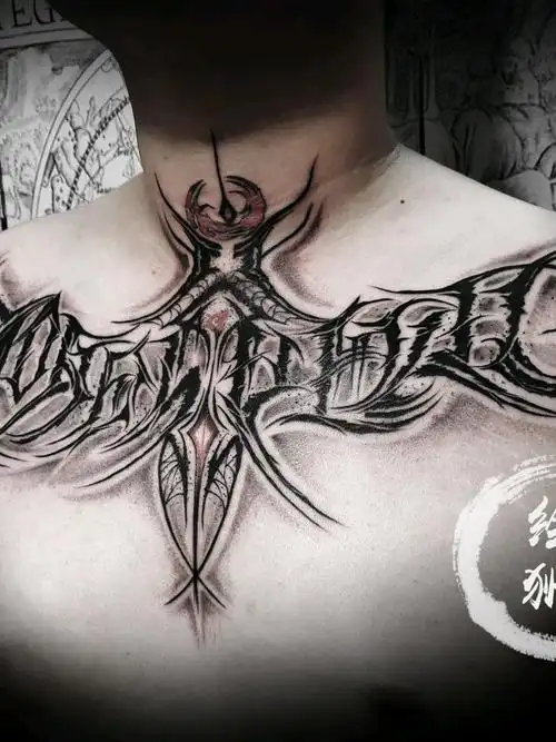 男士花胸_纹身图案手稿图片_何龙的纹身作品集