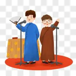 手绘卡通双人表演相声演员免抠元素