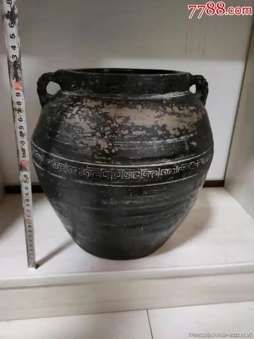 "商品>>>>99乡下收的手绘黑陶罐10品￥28899清代黑陶万寿拐双耳