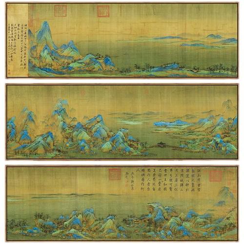 王希孟千里江山图挂画青绿山水画新中式客厅装饰画中国十大名画横