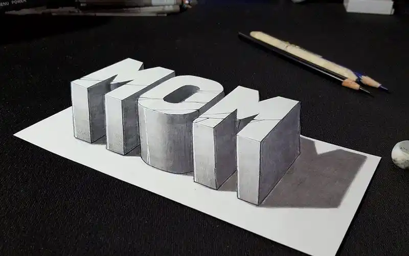形意结合!单词素描,妈妈的强大抵御风霜【3d立体画】