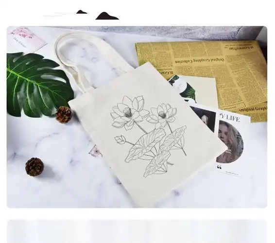 崇迈 古风彩绘帆布包女花朵简约环保袋活动涂鸦布袋写生diy手绘帆布袋