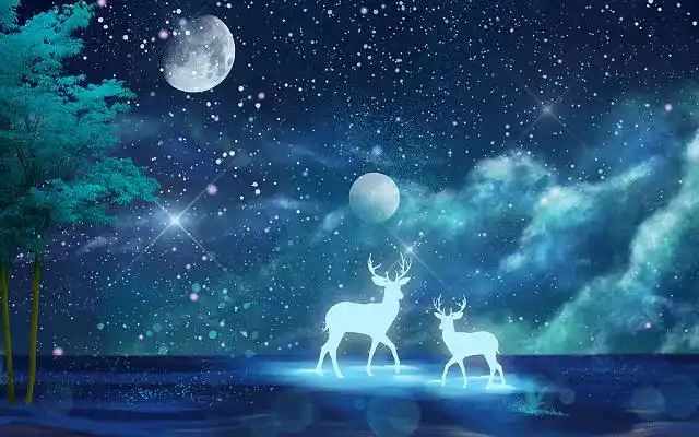 卡通插画装饰小鹿夜空夜色素材星空麋鹿