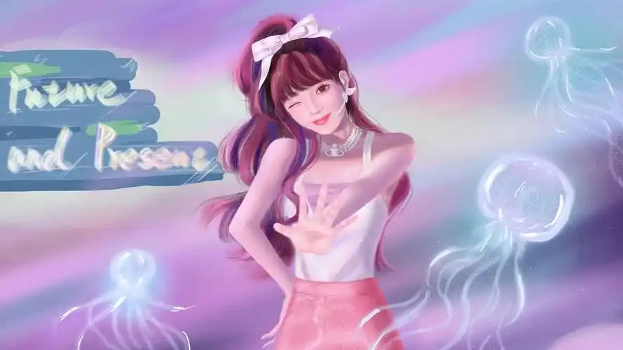 巴图batu原创可爱风少女粉色裙子水母好看动漫壁纸