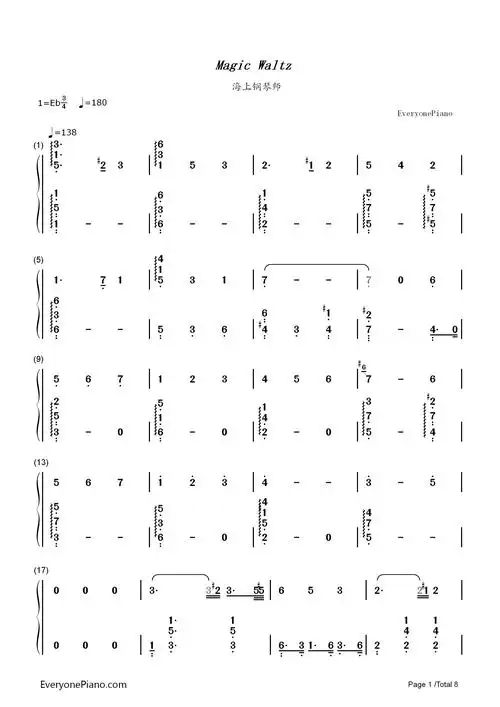 magic waltz-海上钢琴师双手简谱预览1