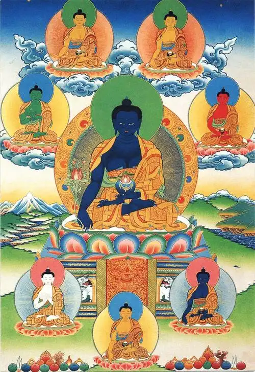 定制药师七佛画像相纸塑封药师如来佛像画密宗唐卡结缘