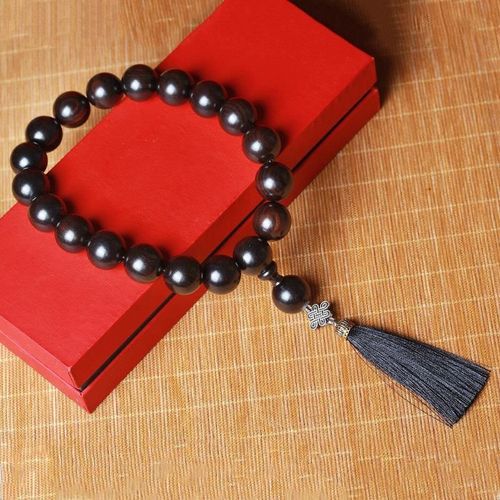 黑檀手串老料手链紫光檀佛珠木质文玩饰品流苏配饰男女士念珠手持