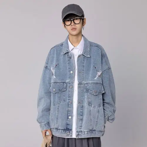 男生牛仔衣外套 韩版 宽松黑色