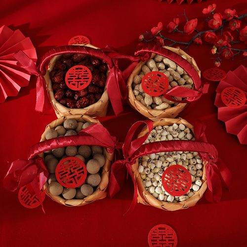 早生贵子篮子结婚用品压床摆件摆盘喜篮婚房模具提篮婚礼竹篮婚庆