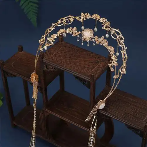 中式旗袍盘发古典发饰古装女子汉服古风头饰圣母发冠皇冠流苏配饰