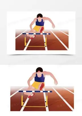 卡通手绘插画风运动员跨栏场景免抠元素