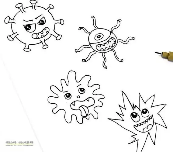 展开丰富的想象门简描绘图片出细菌和画法垃圾的造型病毒选择邻近色