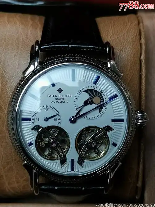 名表百达翡丽腕表男士系列双陀飞轮机械机芯,真皮表带,日月星辰,走时