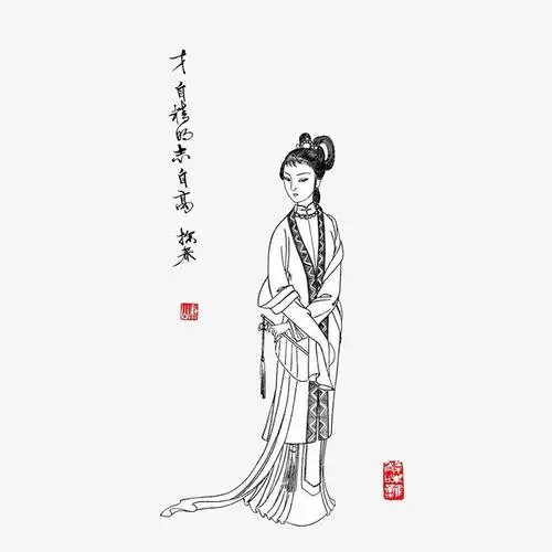 手绘中国风美女贾探春红楼梦插画