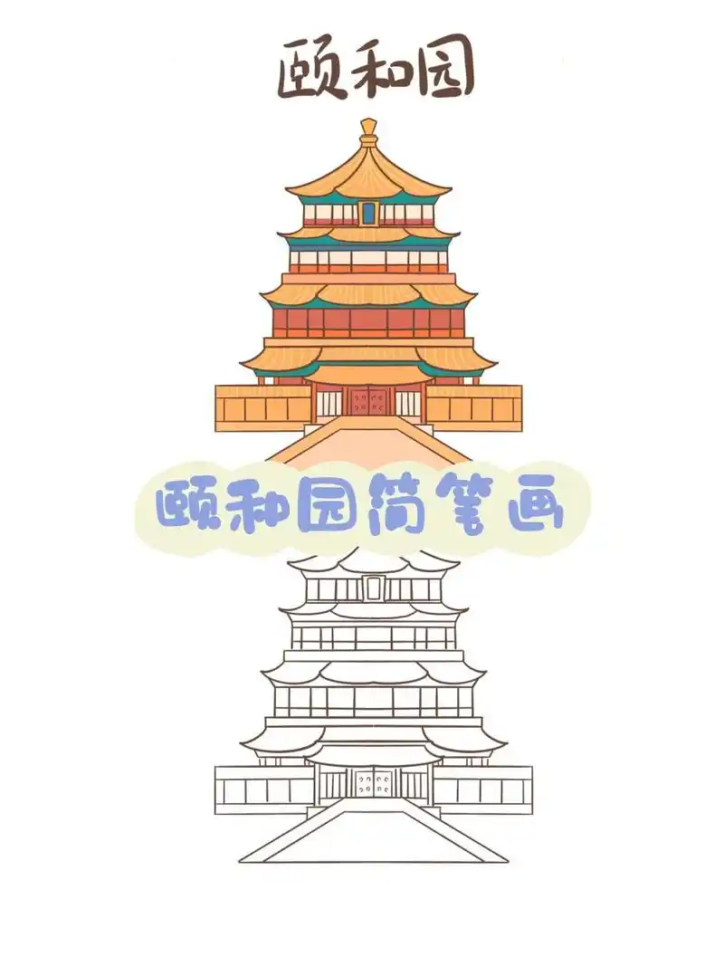 简笔画教程15|颐和园简笔画 颐和园的简笔画,佛香阁
